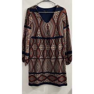 Vintage Robbie Bee Mini Dress 70’s 80’s Puff Sleeves Career Orange Blue PS Small